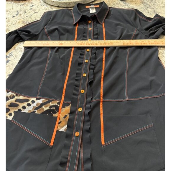 VTG ALAIN WEIZ 14 SILK BLOUSE TOP FALL HALLOWEEN JACKET TUNIC LIKE EILEEN FISHER - Picture 6 of 13